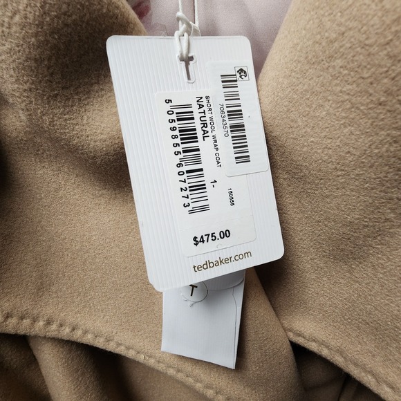 TED BAKER Wool Cashmere Blend‎ Rytaa Wrap Coat Womens Size 1 Natural NEW w/ Tag - Picture 7 of 11